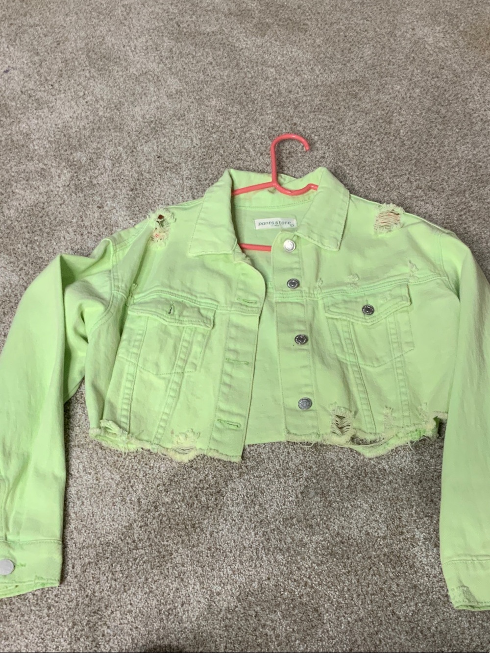 Neon Green Cropped Distressed Denim Jacket - Kids